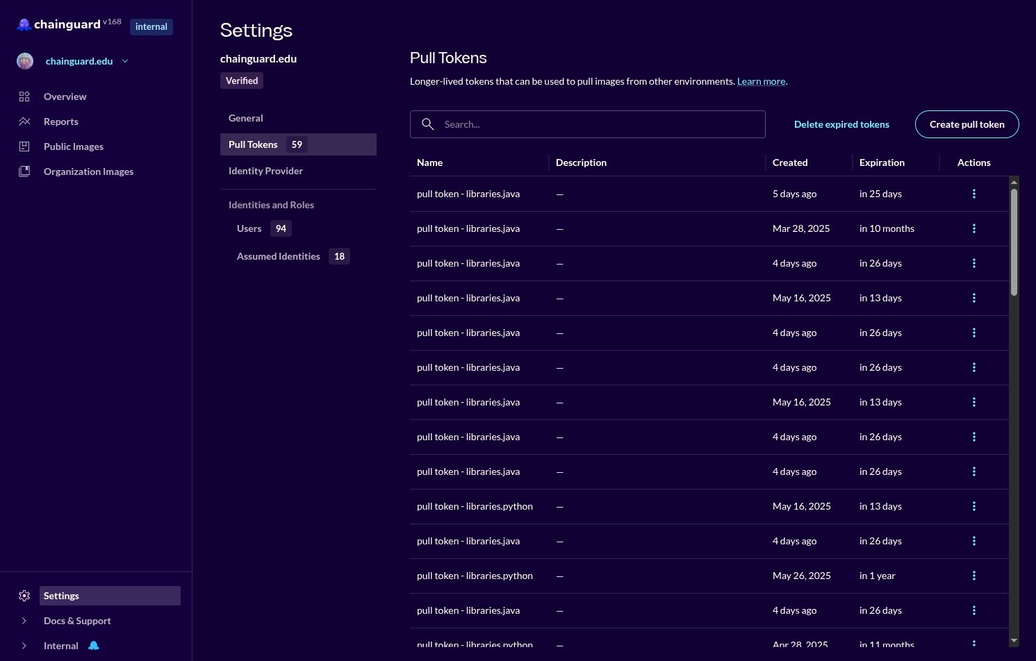 Screenshot showing the Settings page in the Console.